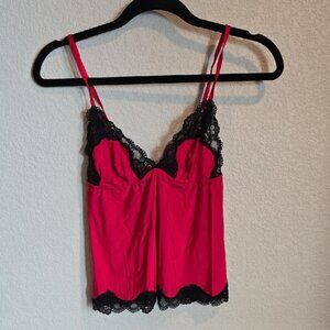 Jezebel Red Lace Trim Cami Top